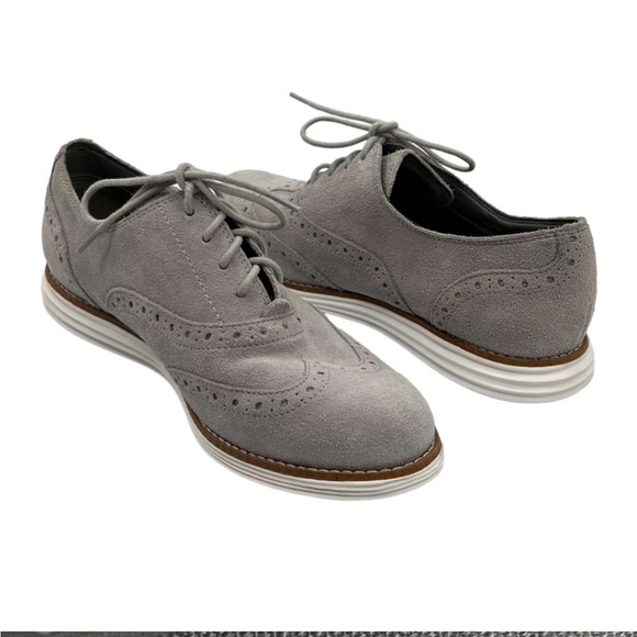 Cole Haan Vapor Gray Suede Grand Wingtip II Lace Up Loafers Sz 7 waterproof - Picture 1 of 9